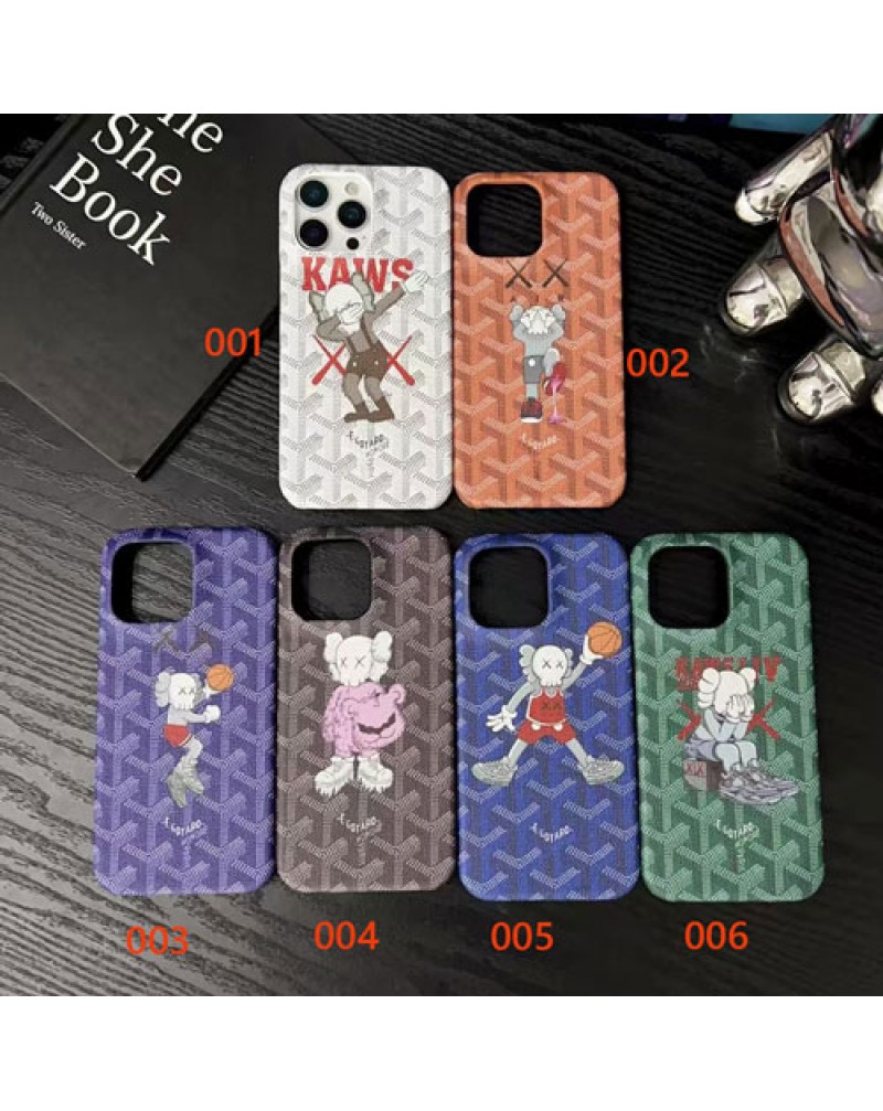 ゴヤールカウズコラボ iphone16e/16 pro maxケース潮流個性ブランドアイフォン15プロマックスケースKaws iPhone14 pro/13 pro max保護ケース人気メンズレディース兼用