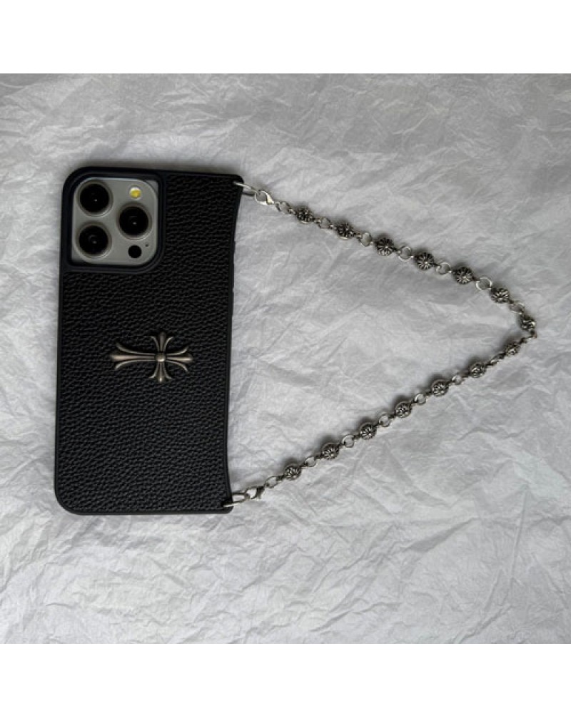 クロムハーツ iphone16 pro maxケースハンドーチェン付きchrome hearts iphone15 pro保護ケースアイフォン14プロマックスケース潮流個性iphone13pro携帯電話カバー