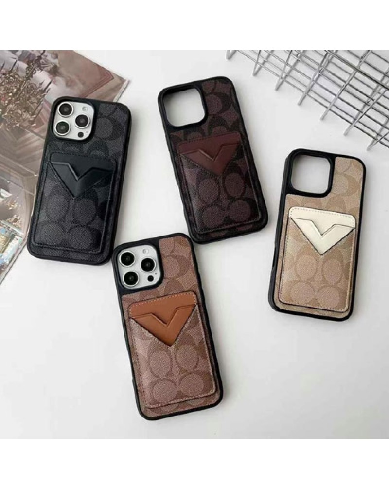 コーチ iphone16 pro max/16eケースカード収納galaxy s25/s24 ultra保護ケースcoach iphone15pro/14 pro maxケース欧米風アイフォン13プロ/12プロケースオシャレ経典レザー耐摩擦