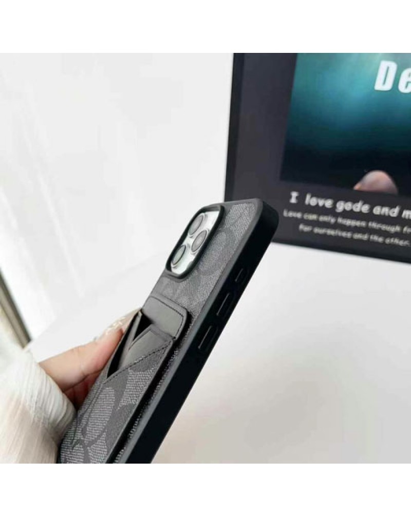 コーチ iphone16 pro max/16eケースカード収納galaxy s25/s24 ultra保護ケースcoach iphone15pro/14 pro maxケース欧米風アイフォン13プロ/12プロケースオシャレ経典レザー耐摩擦