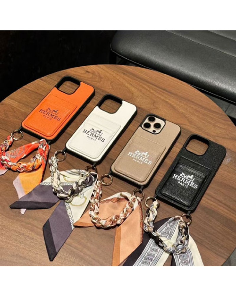 エルメス iPhone17 pro/16 Pro maxケースカード収納 iphone15 pro/14 pro携帯電話ケースhermes iphone13 pro保護カバーハンドチェーン付きオシャレ簡約高級レザー製