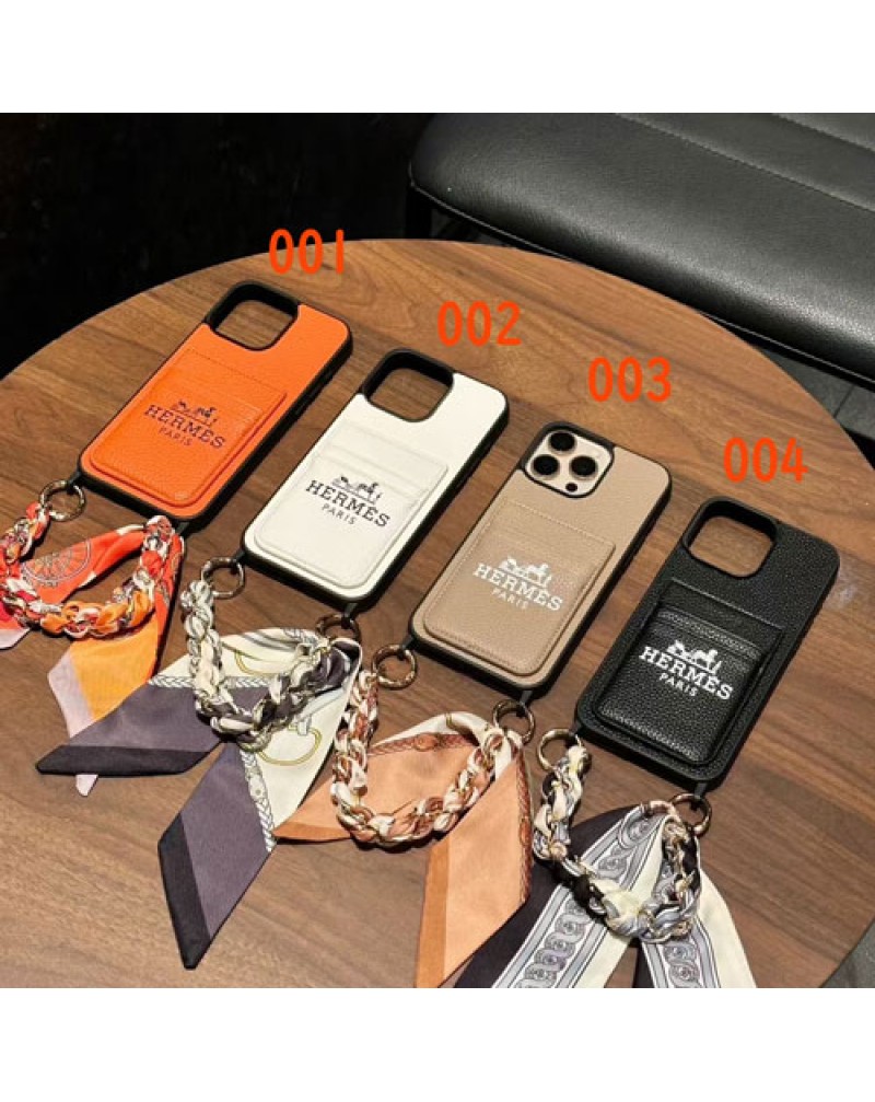 エルメス iPhone17 pro/16 Pro maxケースカード収納 iphone15 pro/14 pro携帯電話ケースhermes iphone13 pro保護カバーハンドチェーン付きオシャレ簡約高級レザー製