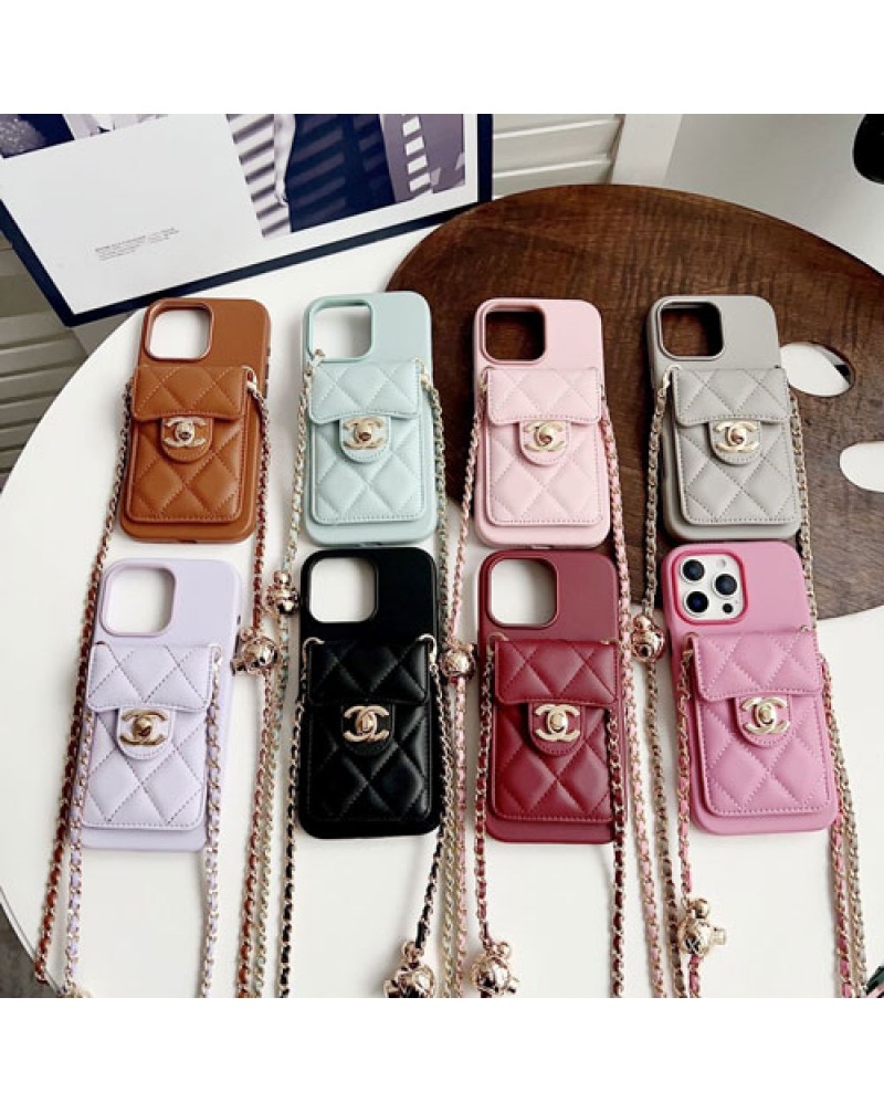 シャネル iphone17 pro/17 air/17 pro maxケースカード入れ iphone16 pro保護カバーchanel iphone15プロケースオシャレ小香風アイフォン14プロケースショルダーチェーン付き