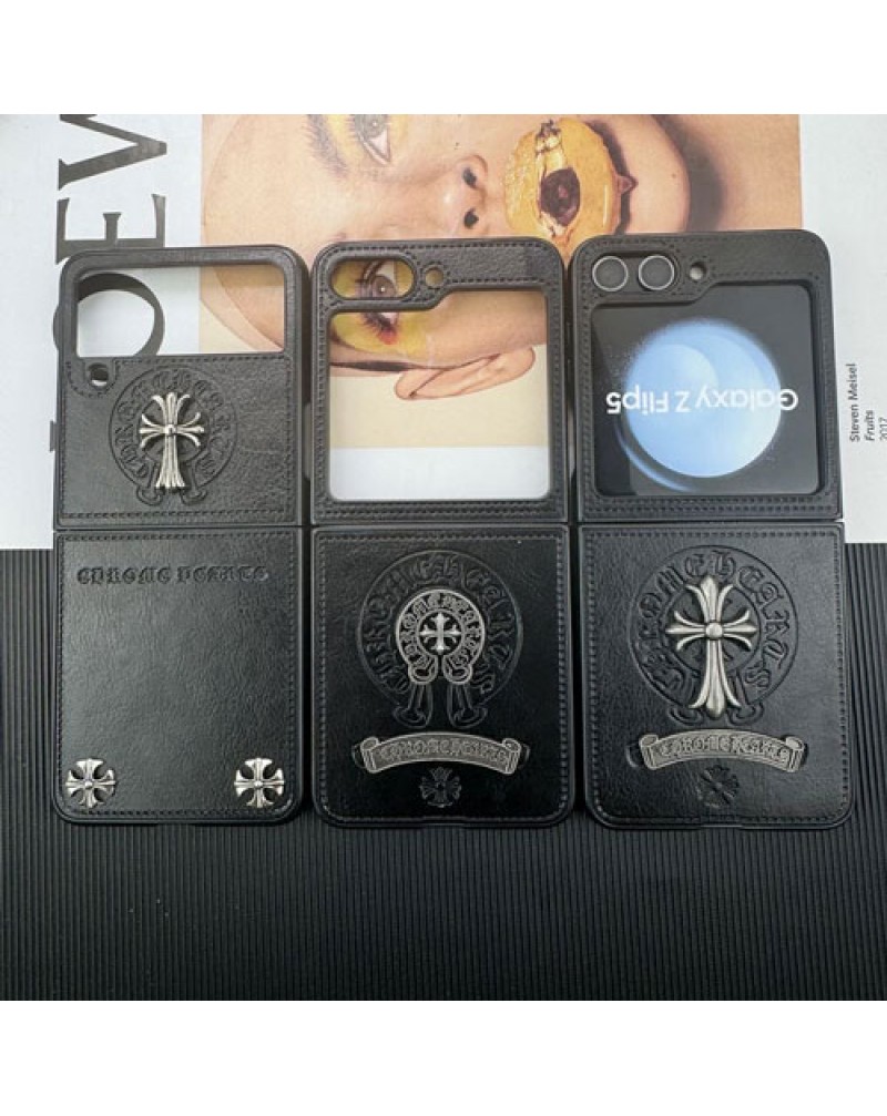 クロムハーツ galaxy Z Flip7/z flip6ケース折畳みギャラクシーz flip5ケースブランド chrome hearts samsung galaxy z flip4 3世代ケースメンズレディース兼用潮流人気