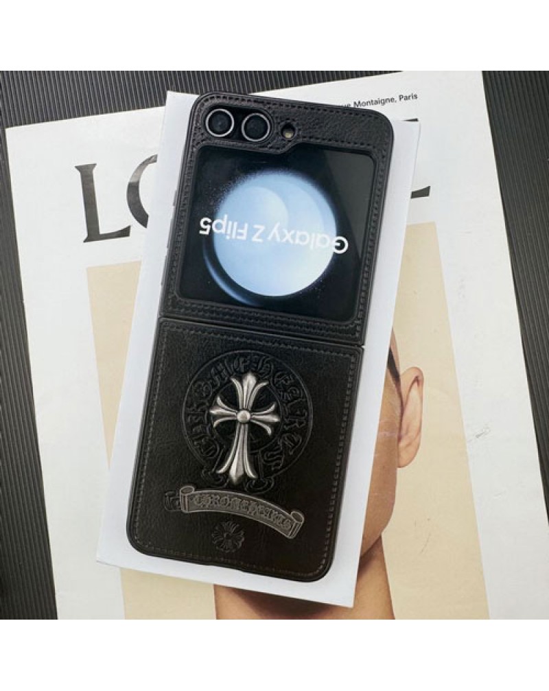 クロムハーツ galaxy Z Flip7/z flip6ケース折畳みギャラクシーz flip5ケースブランド chrome hearts samsung galaxy z flip4 3世代ケースメンズレディース兼用潮流人気