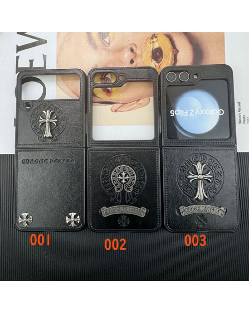 クロムハーツ galaxy Z Flip7/z flip6ケース折畳みギャラクシーz flip5ケースブランド chrome hearts samsung galaxy z flip4 3世代ケースメンズレディース兼用潮流人気