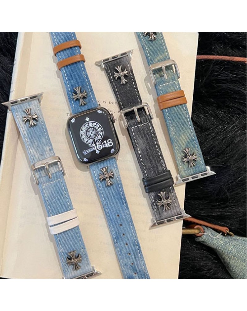 クロムハーツアップルウォッチバンドiwatch 10世代バンド潮流ブランド apple watch 9 8 7 6 5世代ベルトデニム製個性人気アップルウォッチ交換バンドメンズレディース兼用