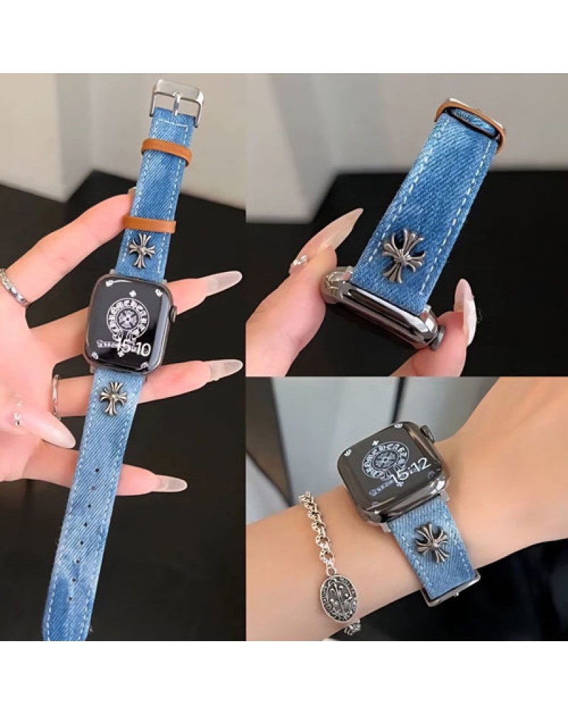 クロムハーツアップルウォッチバンドiwatch 10世代バンド潮流ブランド apple watch 9 8 7 6 5世代ベルトデニム製個性人気アップルウォッチ交換バンドメンズレディース兼用