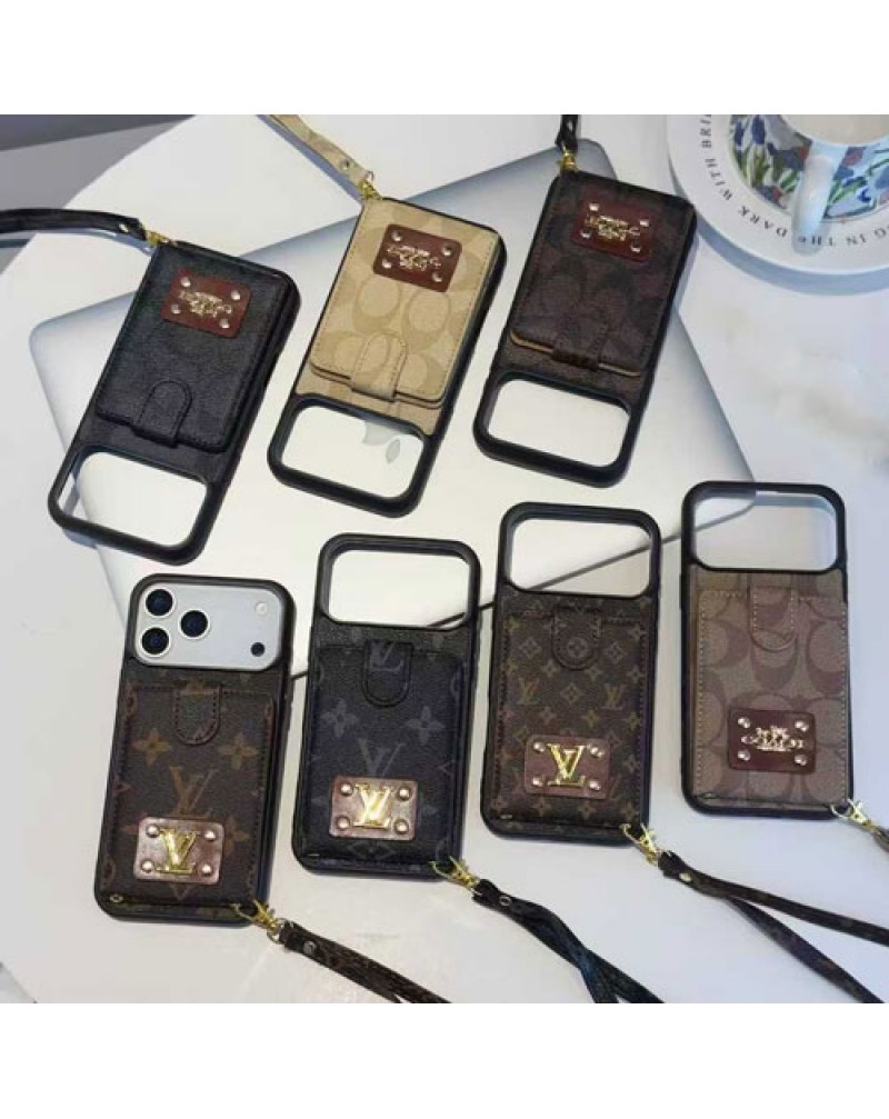 ルイヴィトン iphone17 pro maxケースストラップ付きiphone17 air/17 proケースコーチgalaxy s25 s24 ultraカード入れオシャレiphone16 pro/15 pro/14 pro/13保護携帯カバー経典人気