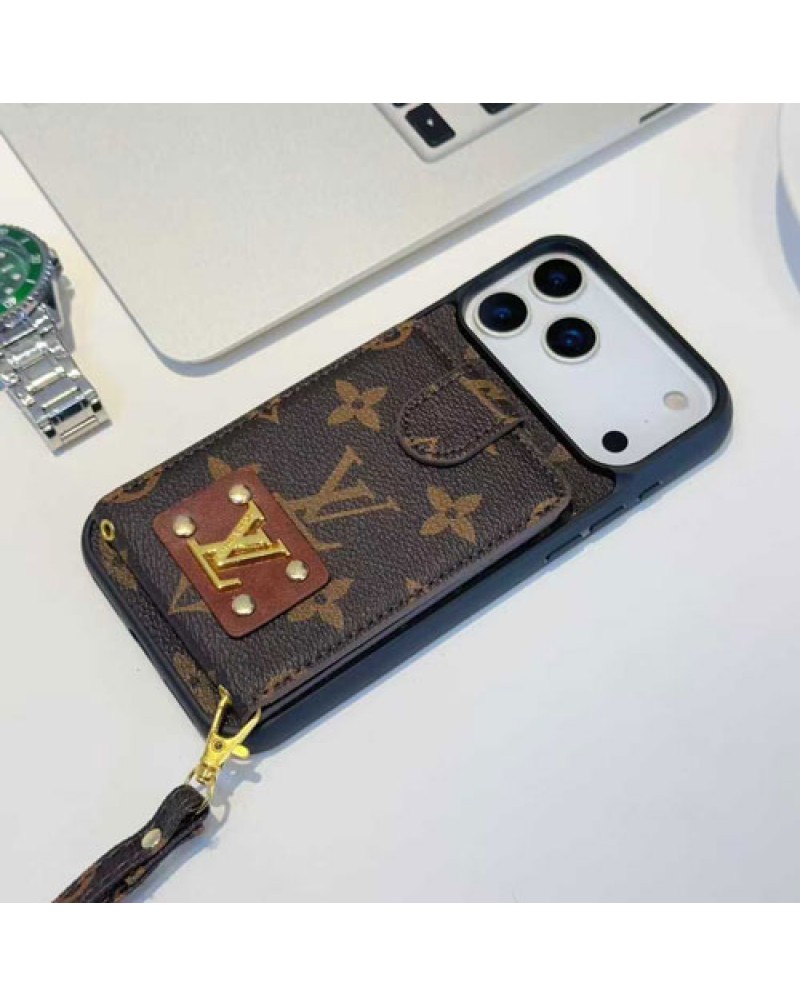 ルイヴィトン iphone17 pro maxケースストラップ付きiphone17 air/17 proケースコーチgalaxy s25 s24 ultraカード入れオシャレiphone16 pro/15 pro/14 pro/13保護携帯カバー経典人気