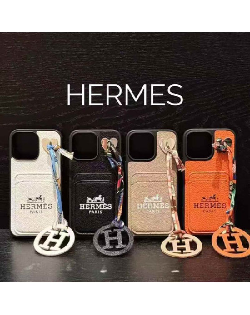 エルメス iphone17 pro/17 airケースカード入れ人気ブランド iPhone16 pro maxケース hermes iphone15 14 13 pro max携帯カバーレザー製オシャレペンダントストラップ付き