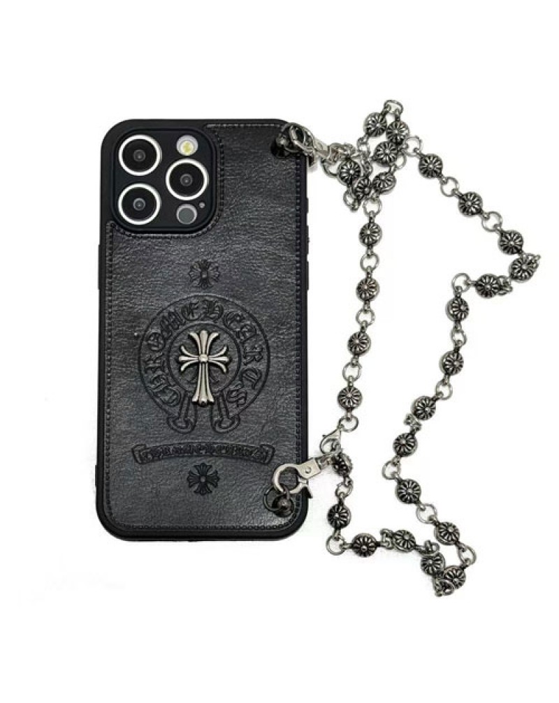 クロムハーツ iphone17 pro/17 air保護ケース潮流人気iphone16 15 pro maxケースchrome hearts iphone14 13 12プロ携帯カバーハンドチェーン付き大人気