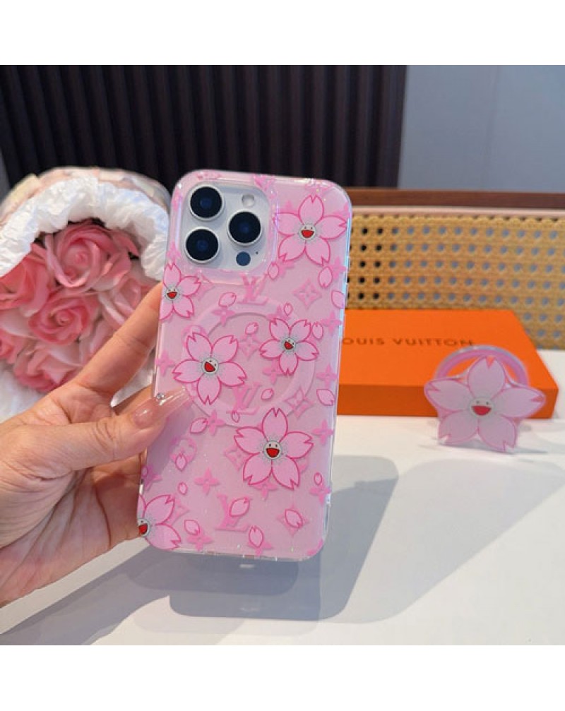 ルイヴィトン iphone16 pro maxケース可愛い桜プリント付きアイフォン16プロケースヴィトン iphone15 14  pro max携帯カバーソフトTPU製耐衝撃性優れた耐久性