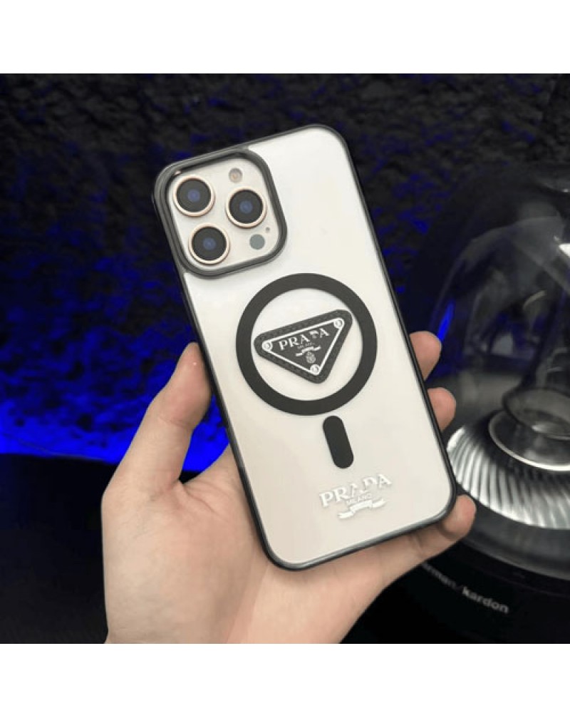 プラダ iphone16 pro max/17 pro max保護ケースマグネット式prada iphone15 pro携帯カバーシンプル半透明アイフォン14プロケースブランドiphone13 12 proカバーファッション大人気