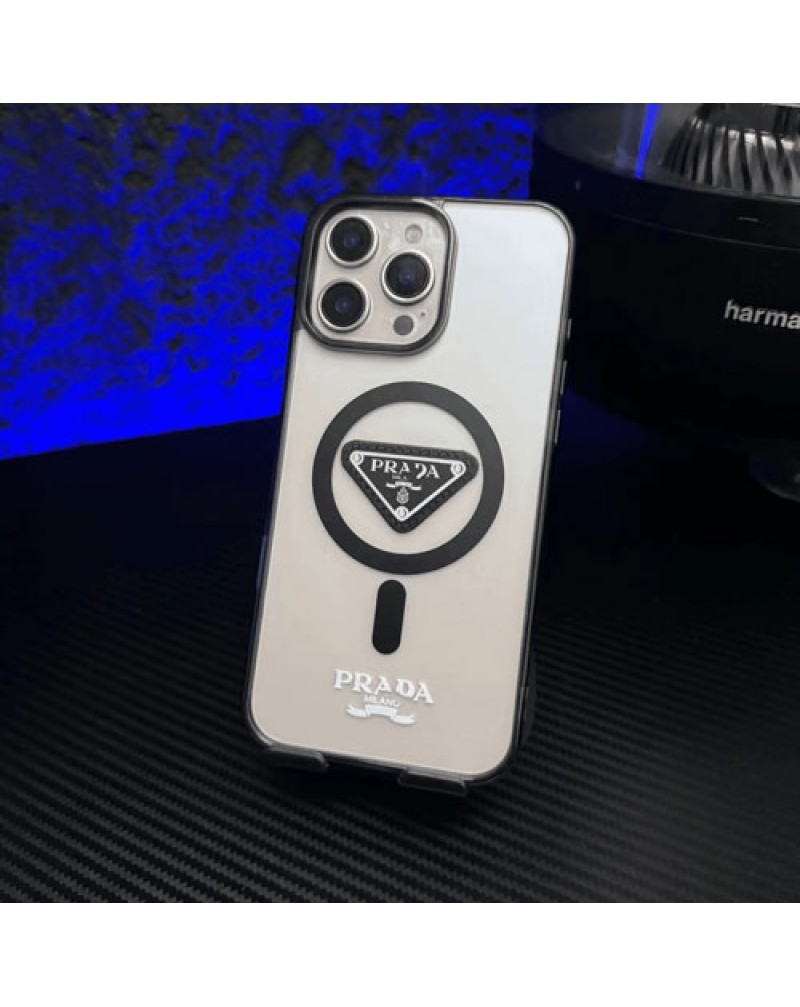 プラダ iphone16 pro max/17 pro max保護ケースマグネット式prada iphone15 pro携帯カバーシンプル半透明アイフォン14プロケースブランドiphone13 12 proカバーファッション大人気