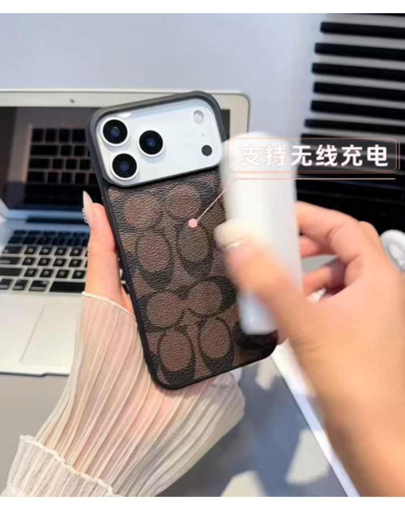 コーチ iphone17 pro/iphone Airケースカード収納coach iphone17 pro maxケースアイフォン16プロ保護ケースmagsafe充電可能ブランドiphone 15 14 13 proカバーカードポケット取り外し欧米風レザー耐摩擦
