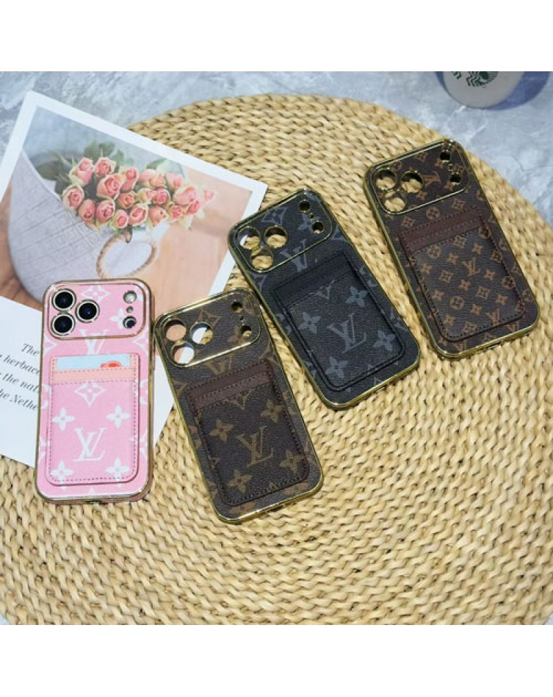 ルイヴィトン iphone17 pro/16 pro max保護ケースカード収納アイフォン17プロカバーヴィトン iphone15 pro/14 proケースオシャレモノグラムダミエアイフォン13プロカバー全面保護ゴールドメッキ