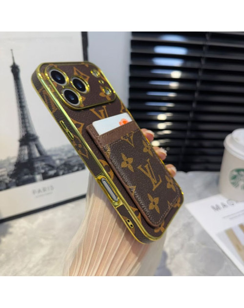 ルイヴィトン iphone17 pro/16 pro max保護ケースカード収納アイフォン17プロカバーヴィトン iphone15 pro/14 proケースオシャレモノグラムダミエアイフォン13プロカバー全面保護ゴールドメッキ