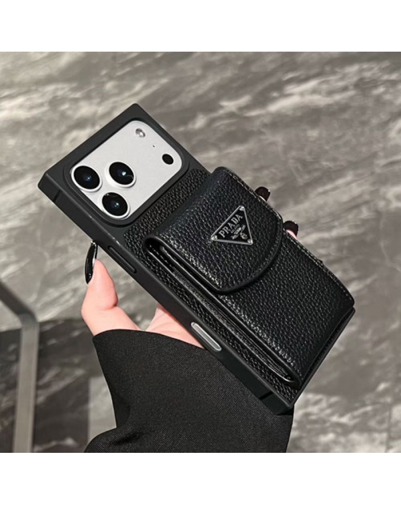 プラダ iphone17 pro/17 pro max保護ケースカード入れ簡約prada iphone16 pro max保護ケース人気ブランドアイフォン15プロ 14プロケースレザーオシャレ高級