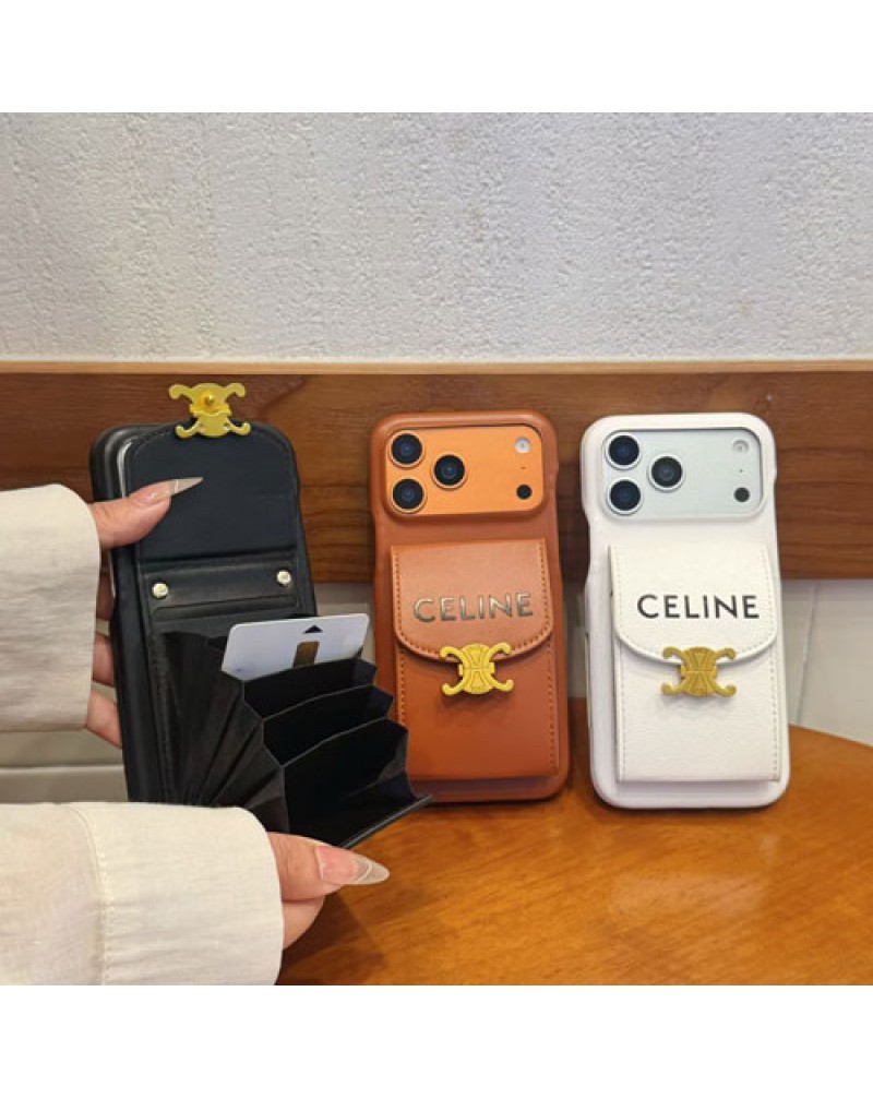セリーヌ iPhone 17/17 pro max保護ケースカード収納人気アイフォン16プロケース celine iphone15 14 pro maxケースオシャレ高級レザー製