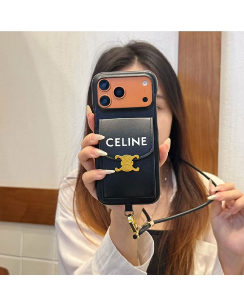 セリーヌ iPhone 17/17 pro max保護ケースカード収納人気アイフォン16プロケース celine iphone15 14 pro maxケースオシャレ高級レザー製
