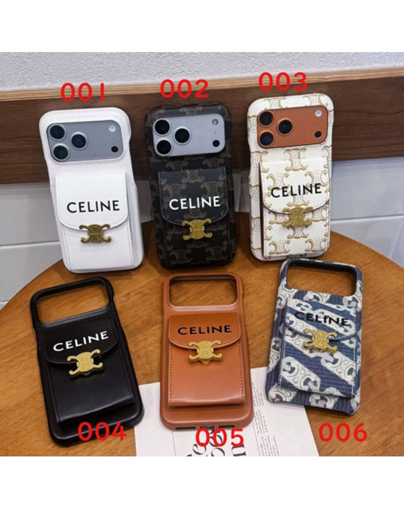 セリーヌ iPhone 17/17 pro max保護ケースカード収納人気アイフォン16プロケース celine iphone15 14 pro maxケースオシャレ高級レザー製